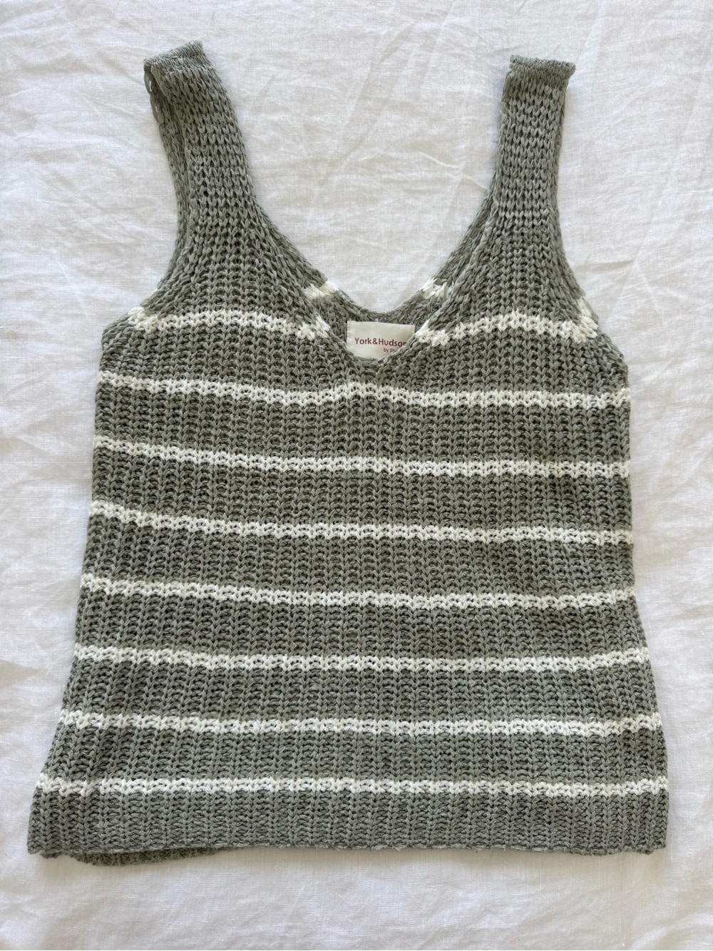 Olive and White Striped Knit Tank Top